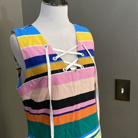 Tracy Reese x Anthropologie Coastal Shift Dress Striped Rainbow - Picture 4 of 13